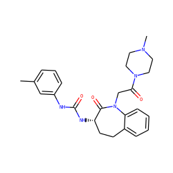 Cc1cccc(NC(=O)N[C@H]2CCc3ccccc3N(CC(=O)N3CCN(C)CC3)C2=O)c1 ZINC000027984684