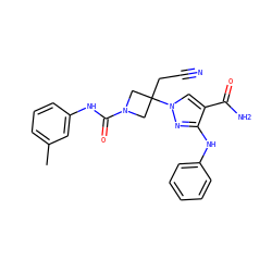 Cc1cccc(NC(=O)N2CC(CC#N)(n3cc(C(N)=O)c(Nc4ccccc4)n3)C2)c1 ZINC000222102917