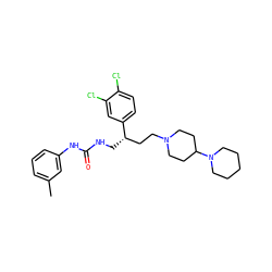 Cc1cccc(NC(=O)NC[C@@H](CCN2CCC(N3CCCCC3)CC2)c2ccc(Cl)c(Cl)c2)c1 ZINC000028117622