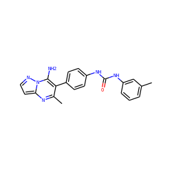 Cc1cccc(NC(=O)Nc2ccc(-c3c(C)nc4ccnn4c3N)cc2)c1 ZINC000040896607
