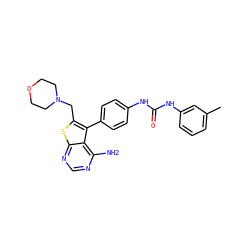 Cc1cccc(NC(=O)Nc2ccc(-c3c(CN4CCOCC4)sc4ncnc(N)c34)cc2)c1 ZINC000013673654