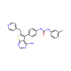 Cc1cccc(NC(=O)Nc2ccc(-c3c(Cc4ccncc4)sc4ncnc(N)c34)cc2)c1 ZINC000013673668