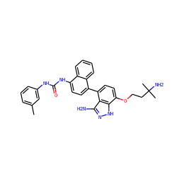 Cc1cccc(NC(=O)Nc2ccc(-c3ccc(OCCC(C)(C)N)c4[nH]nc(N)c34)c3ccccc23)c1 ZINC000205441322