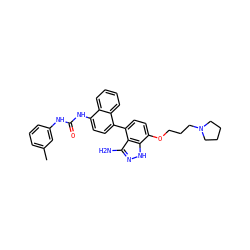 Cc1cccc(NC(=O)Nc2ccc(-c3ccc(OCCCN4CCCC4)c4[nH]nc(N)c34)c3ccccc23)c1 ZINC000205440048