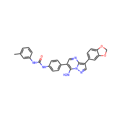 Cc1cccc(NC(=O)Nc2ccc(-c3cnc4c(-c5ccc6c(c5)OCO6)cnn4c3N)cc2)c1 ZINC000040836450