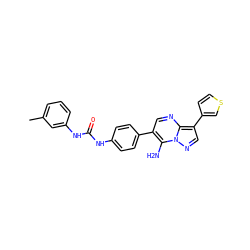 Cc1cccc(NC(=O)Nc2ccc(-c3cnc4c(-c5ccsc5)cnn4c3N)cc2)c1 ZINC000040379186