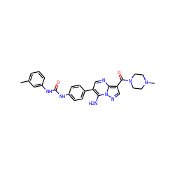 Cc1cccc(NC(=O)Nc2ccc(-c3cnc4c(C(=O)N5CCN(C)CC5)cnn4c3N)cc2)c1 ZINC000040913436