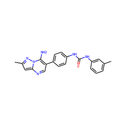 Cc1cccc(NC(=O)Nc2ccc(-c3cnc4cc(C)nn4c3N)cc2)c1 ZINC000040894511