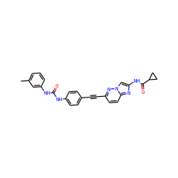 Cc1cccc(NC(=O)Nc2ccc(C#Cc3ccc4nc(NC(=O)C5CC5)cn4n3)cc2)c1 ZINC001772635403