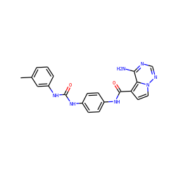 Cc1cccc(NC(=O)Nc2ccc(NC(=O)c3ccn4ncnc(N)c34)cc2)c1 ZINC000084668510