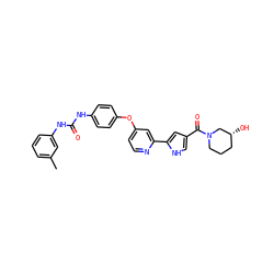 Cc1cccc(NC(=O)Nc2ccc(Oc3ccnc(-c4cc(C(=O)N5CCC[C@@H](O)C5)c[nH]4)c3)cc2)c1 ZINC000116235651