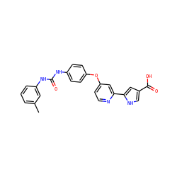 Cc1cccc(NC(=O)Nc2ccc(Oc3ccnc(-c4cc(C(=O)O)c[nH]4)c3)cc2)c1 ZINC000116236337