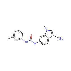 Cc1cccc(NC(=O)Nc2ccc3c(C#N)cn(C)c3c2)c1 ZINC000003595534