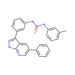 Cc1cccc(NC(=O)Nc2cccc(-c3c[nH]c4ncc(-c5ccccc5)cc34)c2)c1 ZINC000103247881