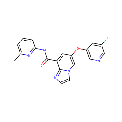 Cc1cccc(NC(=O)c2cc(Oc3cncc(F)c3)cn3ccnc23)n1 ZINC001772576884
