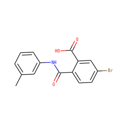 Cc1cccc(NC(=O)c2ccc(Br)cc2C(=O)O)c1 ZINC000103233776