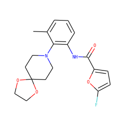 Cc1cccc(NC(=O)c2ccc(F)o2)c1N1CCC2(CC1)OCCO2 ZINC000062241949