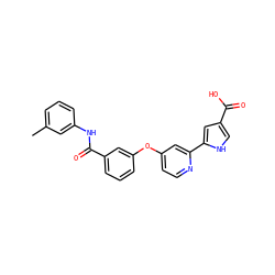 Cc1cccc(NC(=O)c2cccc(Oc3ccnc(-c4cc(C(=O)O)c[nH]4)c3)c2)c1 ZINC000116233784