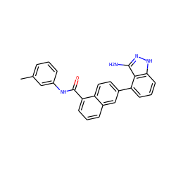 Cc1cccc(NC(=O)c2cccc3cc(-c4cccc5[nH]nc(N)c45)ccc23)c1 ZINC000169350175