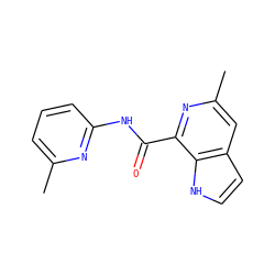 Cc1cccc(NC(=O)c2nc(C)cc3cc[nH]c23)n1 ZINC000095579466
