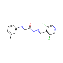 Cc1cccc(NCC(=O)N/N=C/c2c(Cl)cncc2Cl)c1 ZINC000201289983