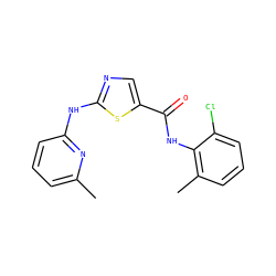 Cc1cccc(Nc2ncc(C(=O)Nc3c(C)cccc3Cl)s2)n1 ZINC000014952169