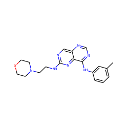 Cc1cccc(Nc2ncnc3cnc(NCCN4CCOCC4)nc23)c1 ZINC000021289194