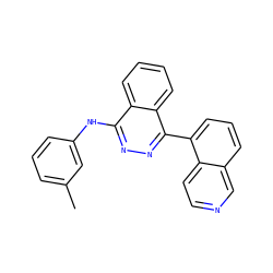 Cc1cccc(Nc2nnc(-c3cccc4cnccc34)c3ccccc23)c1 ZINC000028572599
