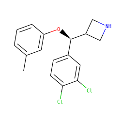 Cc1cccc(O[C@H](c2ccc(Cl)c(Cl)c2)C2CNC2)c1 ZINC000150102718