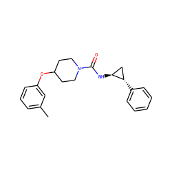 Cc1cccc(OC2CCN(C(=O)N[C@H]3C[C@@H]3c3ccccc3)CC2)c1 ZINC000103269143