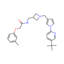 Cc1cccc(OCC(=O)NCC2CN(Cc3ccn(-c4ccc(C(C)(C)C)cn4)c3)C2)c1 ZINC000045497462