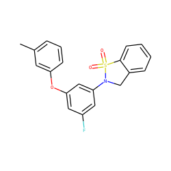 Cc1cccc(Oc2cc(F)cc(N3Cc4ccccc4S3(=O)=O)c2)c1 ZINC001772624755