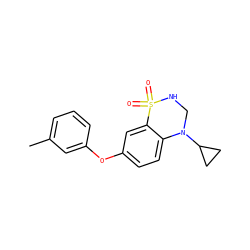 Cc1cccc(Oc2ccc3c(c2)S(=O)(=O)NCN3C2CC2)c1 ZINC000118173002