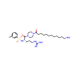 Cc1cccc(S(=O)(=O)N[C@@H](CCCNC(=N)N)C(=O)N2CCN(C(=O)CCCCCCCCCCCN)CC2)c1 ZINC000028643384