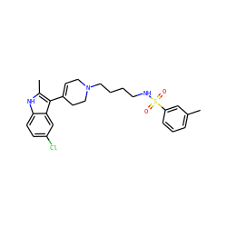 Cc1cccc(S(=O)(=O)NCCCCN2CC=C(c3c(C)[nH]c4ccc(Cl)cc34)CC2)c1 ZINC000114603522
