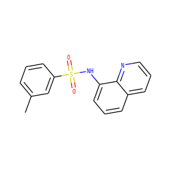 Cc1cccc(S(=O)(=O)Nc2cccc3cccnc23)c1 ZINC000052536968