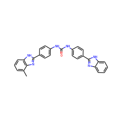 Cc1cccc2[nH]c(-c3ccc(NC(=O)Nc4ccc(-c5nc6ccccc6[nH]5)cc4)cc3)nc12 ZINC000013982100
