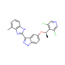 Cc1cccc2[nH]c(-c3n[nH]c4ccc(O[C@H](C)c5c(Cl)cncc5Cl)cc34)nc12 ZINC000653829483