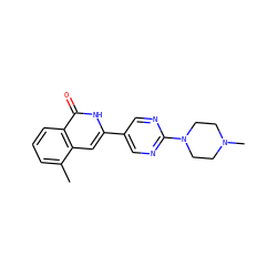Cc1cccc2c(=O)[nH]c(-c3cnc(N4CCN(C)CC4)nc3)cc12 ZINC000204931353