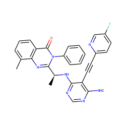 Cc1cccc2c(=O)n(-c3ccccc3)c([C@H](C)Nc3ncnc(N)c3C#Cc3ccc(F)cn3)nc12 ZINC000219121446