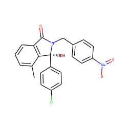 Cc1cccc2c1[C@](O)(c1ccc(Cl)cc1)N(Cc1ccc([N+](=O)[O-])cc1)C2=O ZINC000142622906