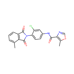 Cc1cccc2c1C(=O)N(c1ccc(NC(=O)c3ncoc3C)cc1Cl)C2=O ZINC000653691053