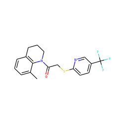 Cc1cccc2c1N(C(=O)CSc1ccc(C(F)(F)F)cn1)CCC2 ZINC000113624818