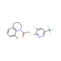 Cc1cccc2c1N(C(=O)CSc1ncc(C(F)(F)F)cc1F)CCC2 ZINC000138906227