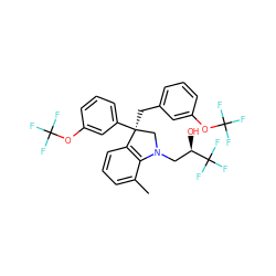 Cc1cccc2c1N(C[C@@H](O)C(F)(F)F)C[C@]2(Cc1cccc(OC(F)(F)F)c1)c1cccc(OC(F)(F)F)c1 ZINC000653861875
