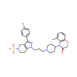 Cc1cccc2c1N(C1CCN(CCCn3nc(-c4ccc(Br)cc4)c4c3CCN(S(C)(=O)=O)C4)CC1)C(=O)CO2 ZINC000034804844