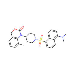 Cc1cccc2c1N(C1CCN(S(=O)(=O)c3cccc4c(N(C)C)cccc34)CC1)C(=O)OC2 ZINC000013611809