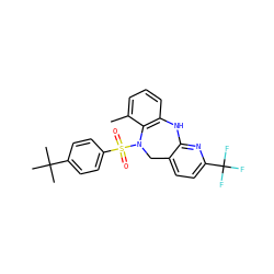 Cc1cccc2c1N(S(=O)(=O)c1ccc(C(C)(C)C)cc1)Cc1ccc(C(F)(F)F)nc1N2 ZINC000095577914
