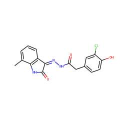 Cc1cccc2c1NC(=O)/C2=N\NC(=O)Cc1ccc(O)c(Cl)c1 ZINC000072178444