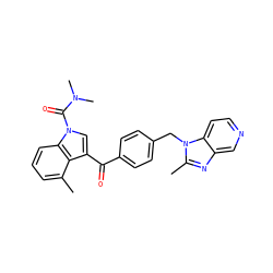 Cc1cccc2c1c(C(=O)c1ccc(Cn3c(C)nc4cnccc43)cc1)cn2C(=O)N(C)C ZINC000013776633